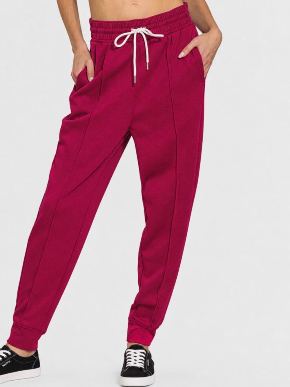 Zenana Joggers CABERNET Scuba Jogger Pants with Pockets / Pintuck Style